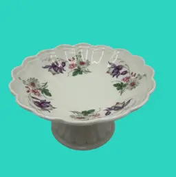 Vintage Irish Floral Porcelain Footed Trinket Dish, 5-1/2” Wide x 3.25” Tall
