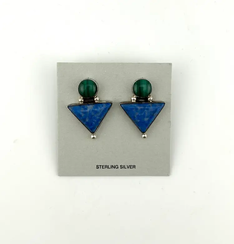 Echo of The Dreamer by Margaret Thurman Sterling Silver Malachite and Sodalite? Pierced Earrings 1.25”