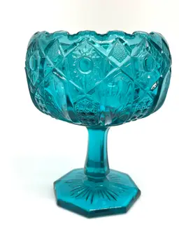 EAPG McKee Teal Quintec Pedestal Glass Compote Candy Dish
