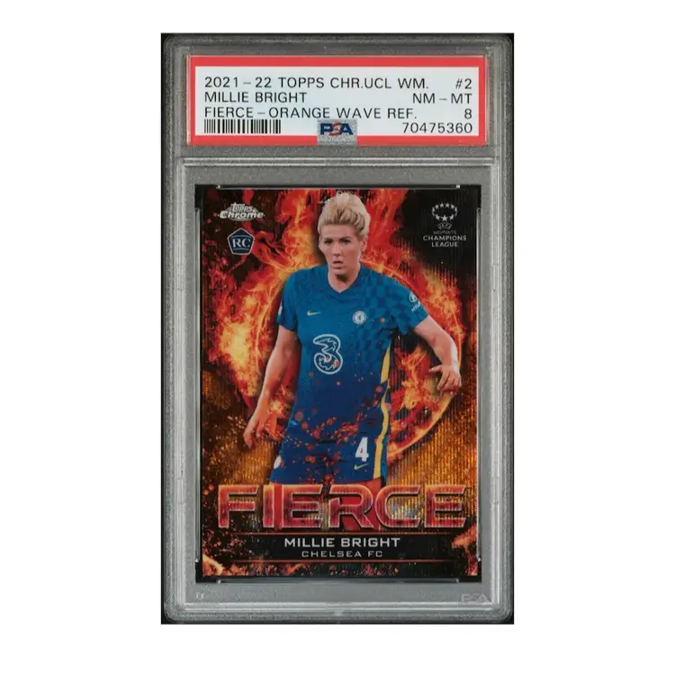 Millie Bright 2021/22 Topps Chrome UEFA Women Orange Fierce /25 PSA 8 Chelsea Soccer Card