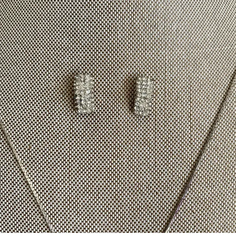 Vintage Art Deco silver pendant necklace with crystal accents With Matching Earrings