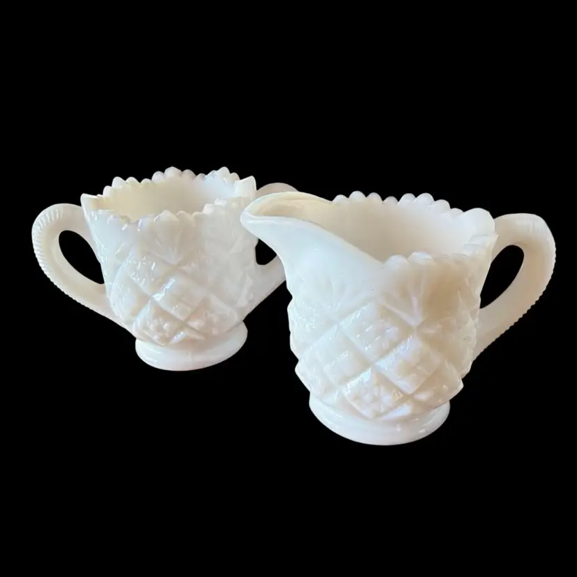 Westmoreland Glass Thumbelina White Childs Set Sugar Bowl and Cream Pitcher Set 2 1/4”