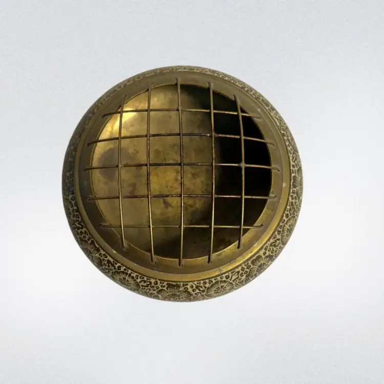 BANGER ‼️ Vintage Etched Brass Flower Frog Bowl/ Incense Burner With Metal Screen