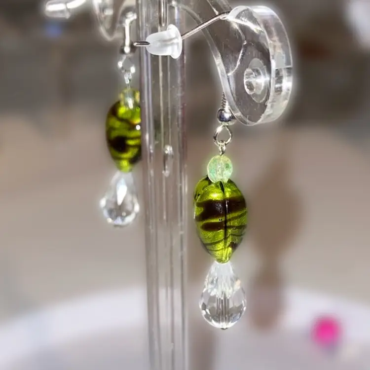 2” Drop Glass Heart Earrings! 925 Stamped  Fish Hooks.  Made By Me! Handmade!