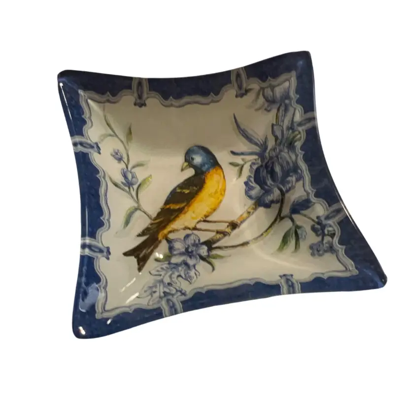 Glass Bird Dish Reverse Painted 4.75”