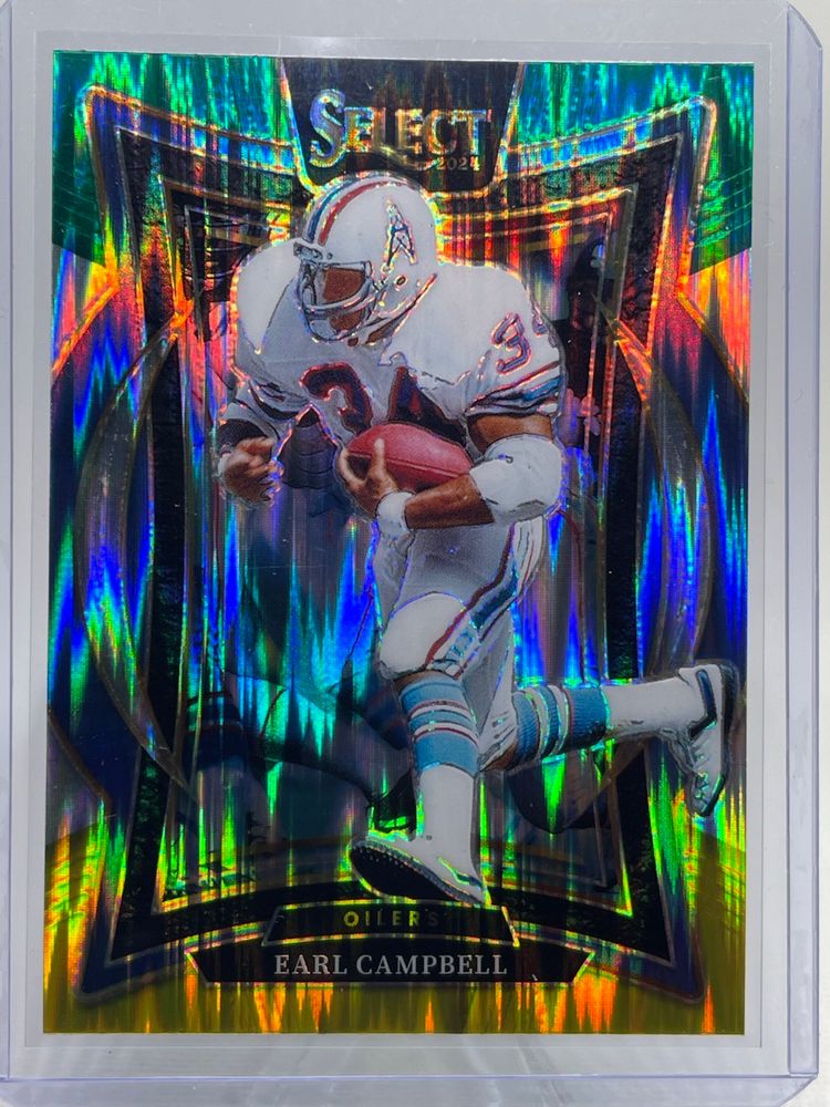 2024 Panini Select - Concourse Earl Campbell #54 Green & Yellow Shock Prizm