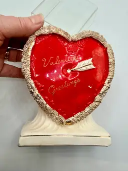 Vtg Japan Valentine Greetings Spaghetti Heart Ceramic Planter 1950’s W/sticker