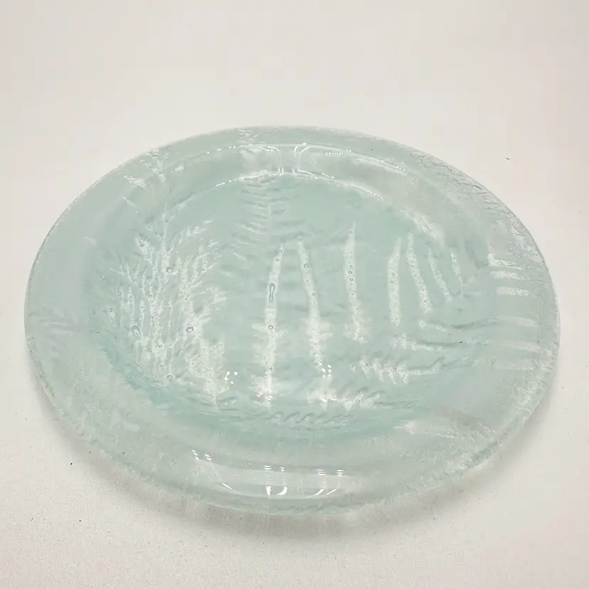 Edwin Walter Fused Studio Glass Decorative Plate Winter Scene Signed 6”D B25