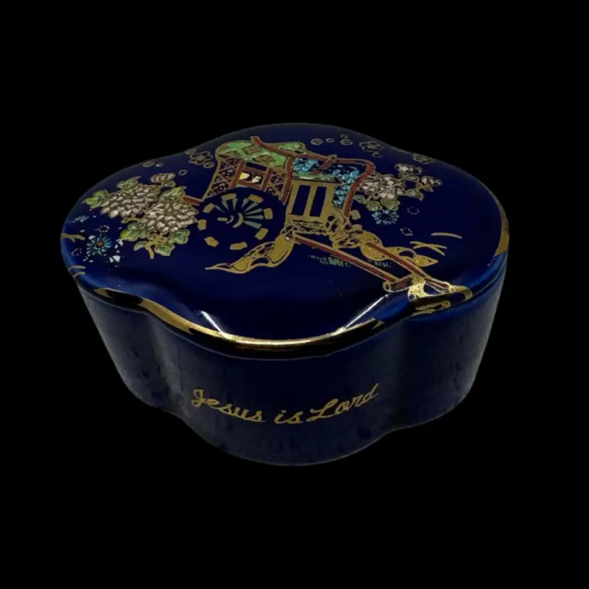 Cobalt Blue Trinket Box With “Jesus Is Lord”