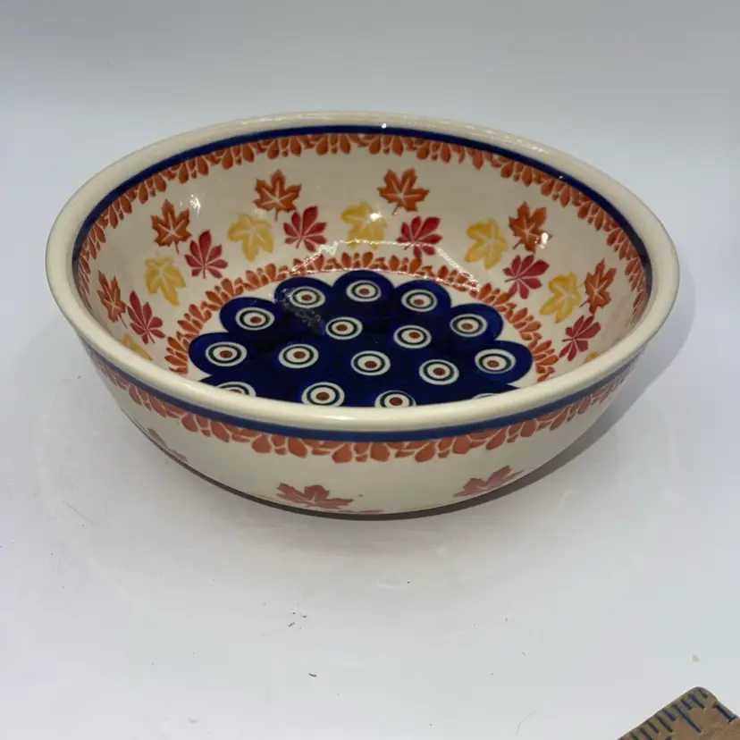 Boleslawiec Polish Pottery Mixing Bowl 8” x3” Maple Leaf Design Fall Hard To Find Style