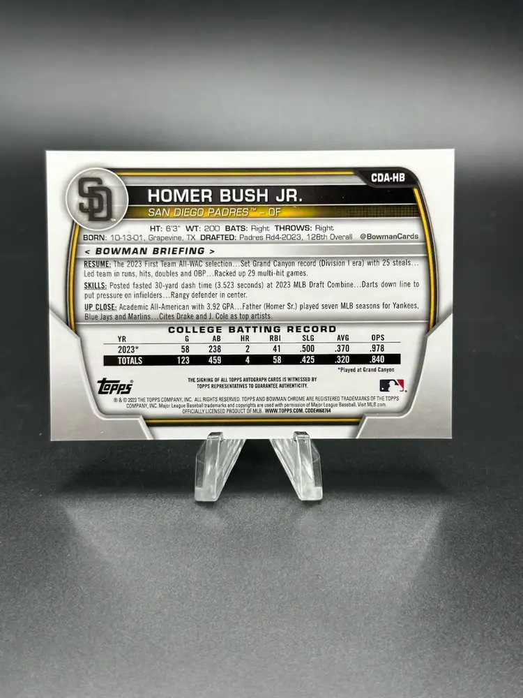2023 Bowman Draft Homer Bush Jr. Chrome Auto 1st #CDA-HB Padres