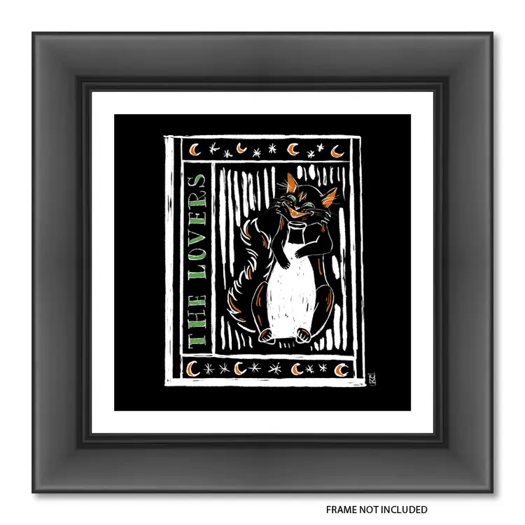 MADE BY ME: 8x8 Archival Print Of My Digital Artwork - “Tarot The Lovers” Cat on Tarot Card. Halloween Or Every Day Wall Art. Great For Gallery Wall. Created On My iPad Using Procreate - Not AI.