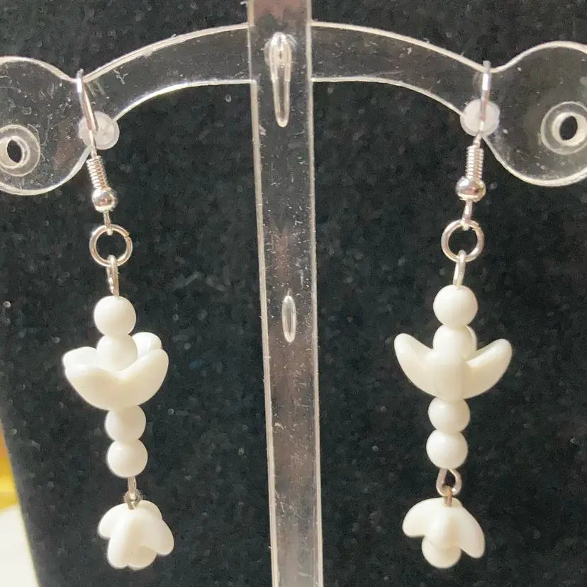 2 1/2” Drop Fishhook Milk Glass Earrings! 925 Sterling Silver Hooks! Acid Tested! Repurposed beads from a vintage necklace!