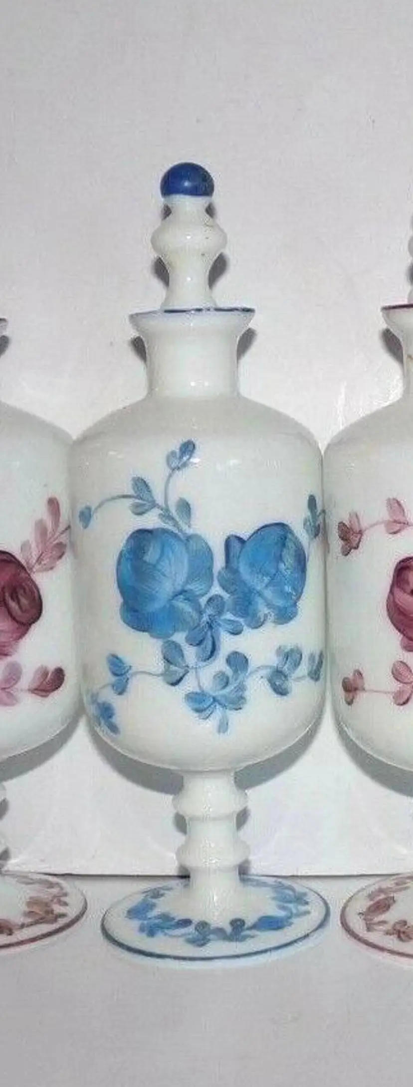 Blue Bottle-2 AVAILABLE! - Vintage Murano Veritable Hand-Painted Opaline Glass Dresser  Bottles, RARE. Made in Italy.