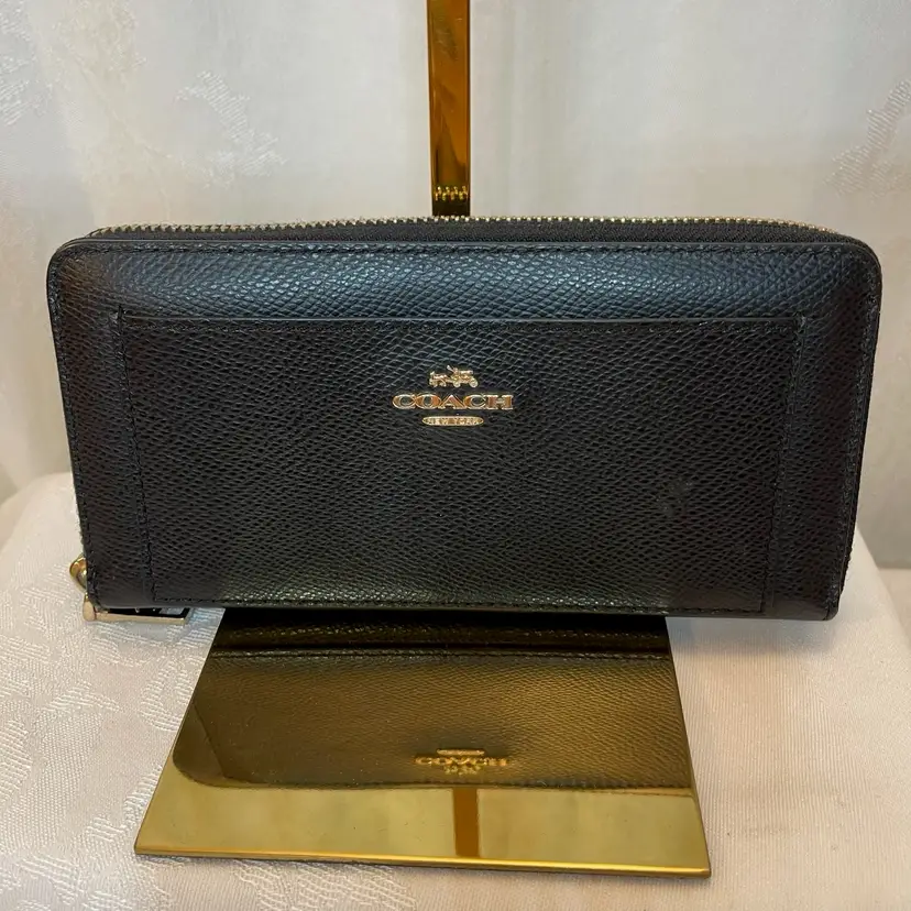 Coach Black Leather Zip Around Wallet