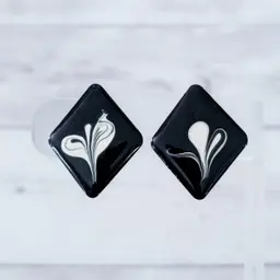 Vintage Clip On Earrings Statement Black & Cream Diamond Shape