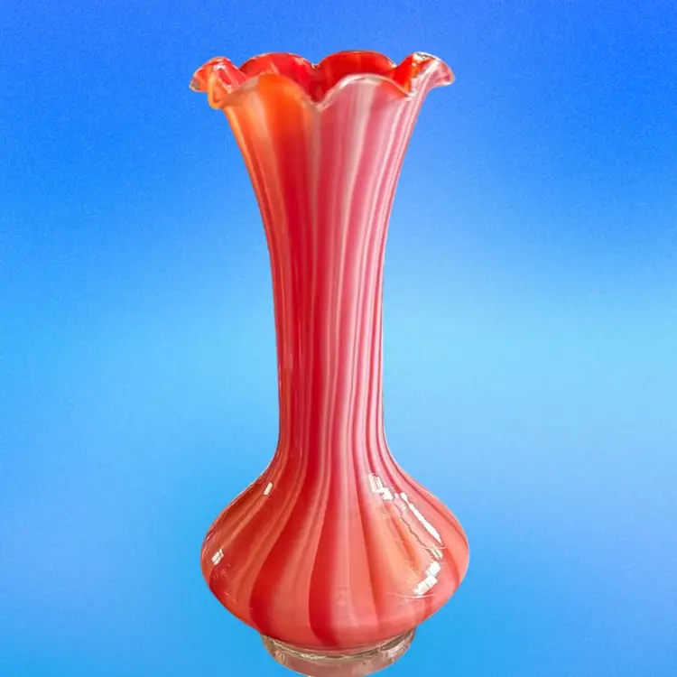 Hand Blown Red & White Vase