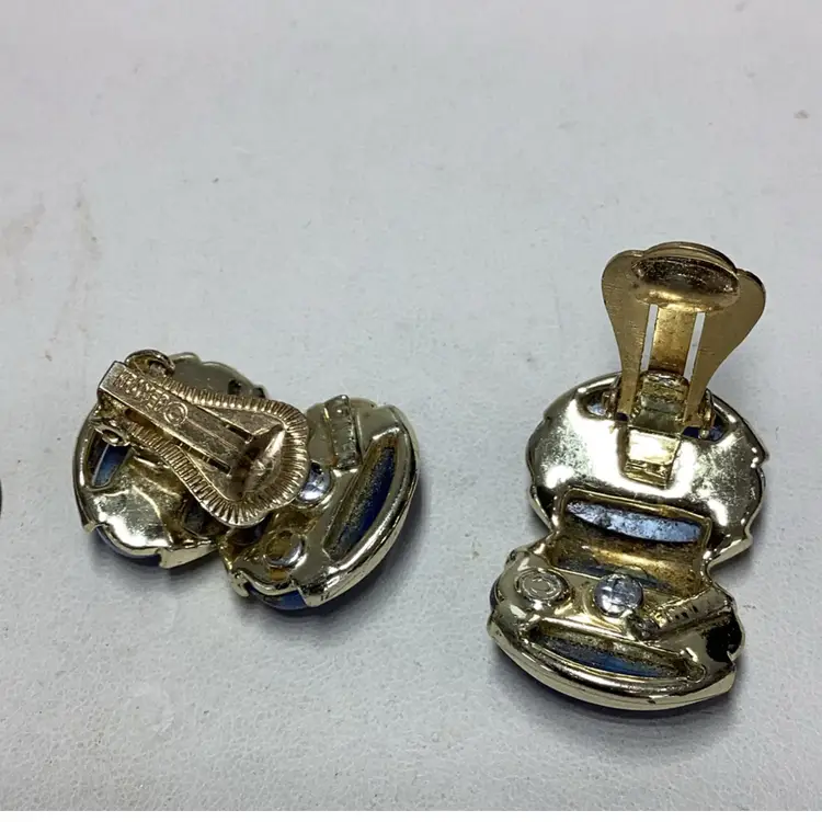 Blue & Goldtone Clipon Earrings 1” - Signed Kramer