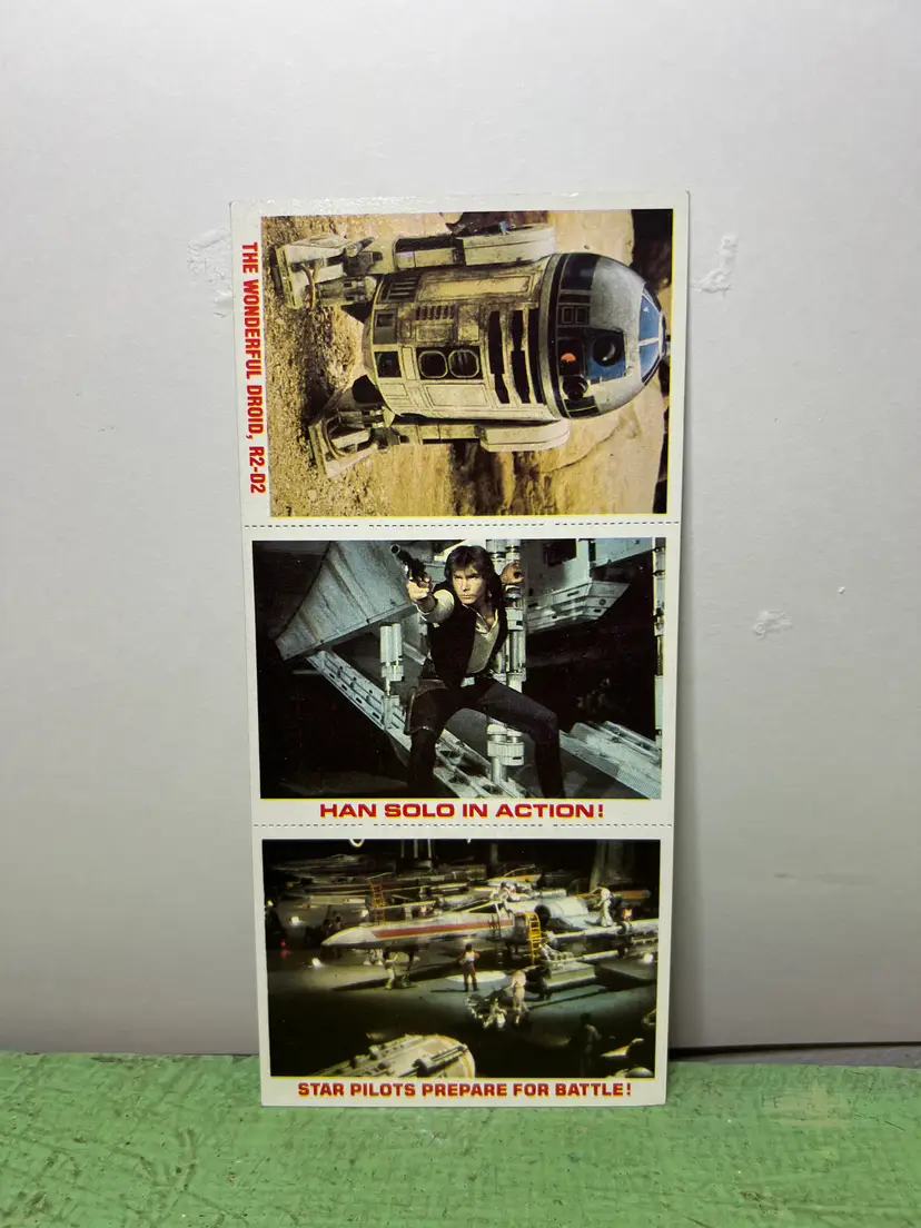 1977 Burger King Star Wars Trading Card 3 Card Uncut Panel Hans Solo, R2-D2