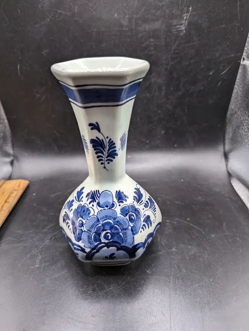 Vintage Hand Painted Delft Original Small Blue and White Vase