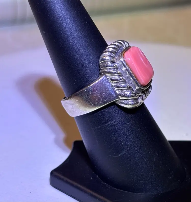 Pink Coral and Sterling Ring