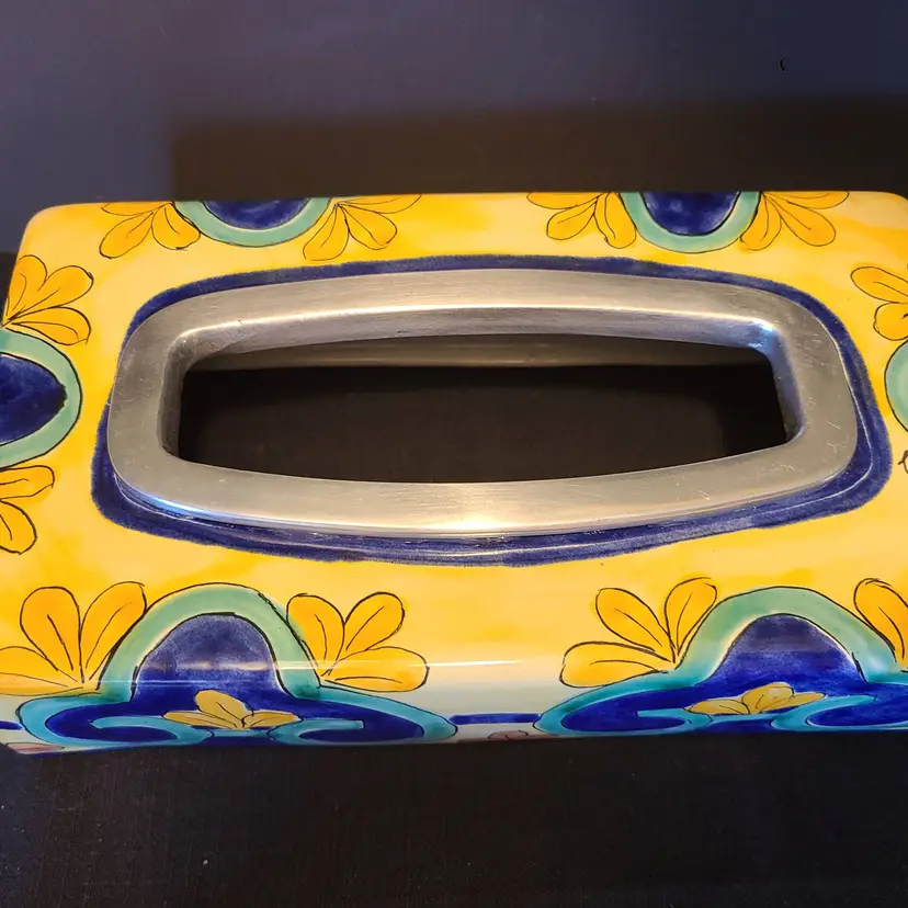 Vintage Talavera Style Handpainted Majolica Terra Cotta Tissue Box Cover