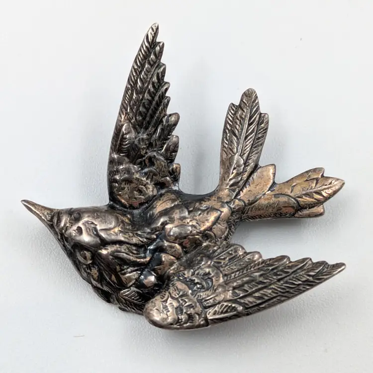 Dramatic Bird Brooch Pin Sterling Signed Jewel Art