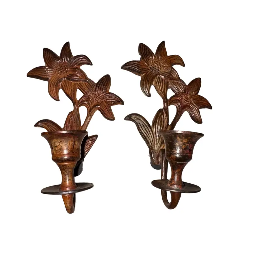 Metal Candle Wall Sconces Pair Floral