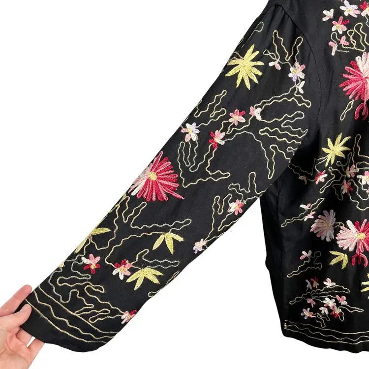 The Vermont Country Store Floral Embroidered Rayon Blend Cardigan Jacket