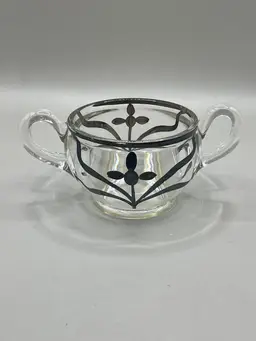 Glass Sugar Bowl With Silver Overlay