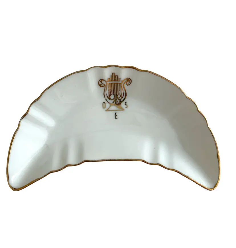 OES San Francisco Bone Pickle Trinket Crescent Dish Bowl 1964 Signed MBG