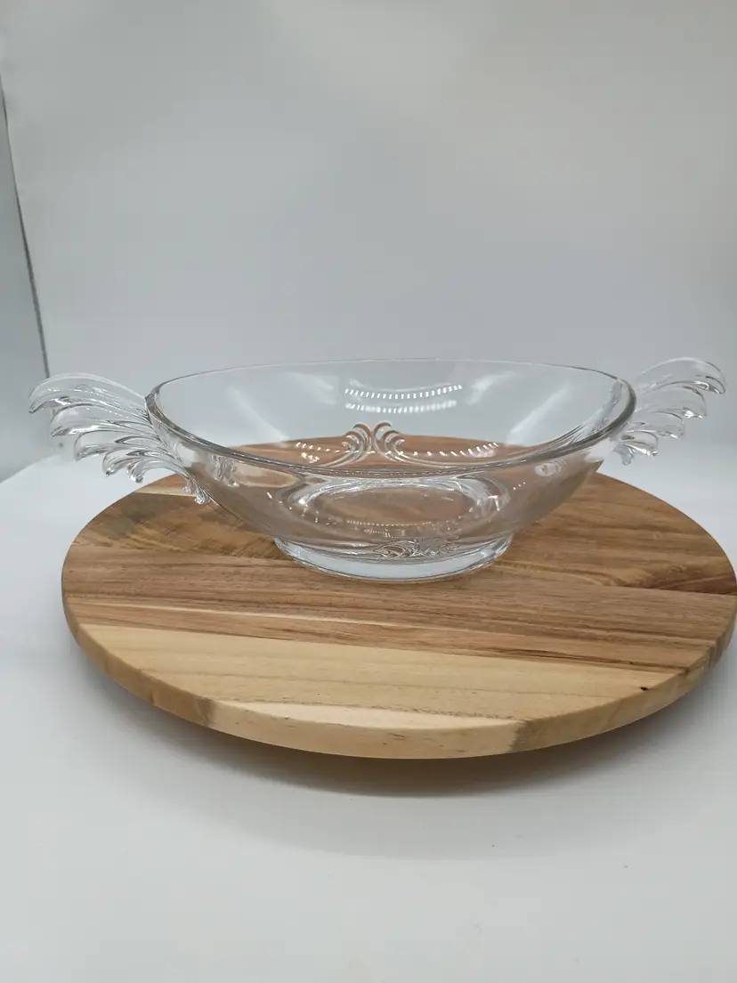 Vintage Large Fostoria Baroque Wing Handled Oval Console Bowl Clear Art Deco
