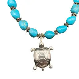 Heartland 925 Sterling Silver Turtle Pendant And Turquoise Necklace, Heart Clasp