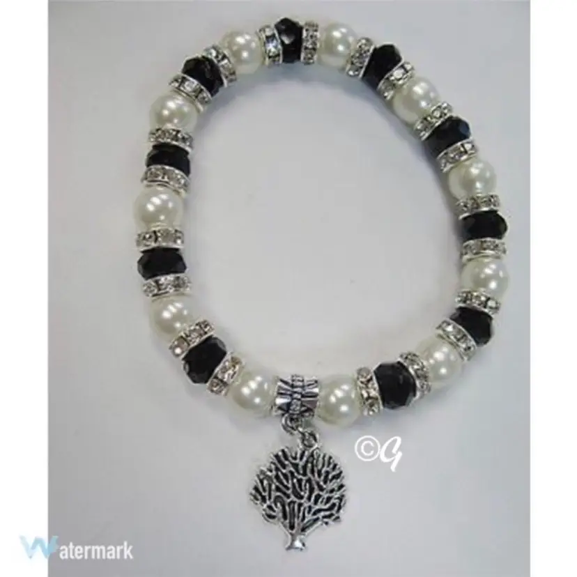 Silver color Stretch 📿 Tree Of life - Handmade Cz Facet Beaded Bracelet