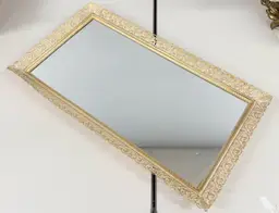 Vintage Ormolu Mirrored Vanity Tray Gold Filigree Dresser Hollywood Regency 25”