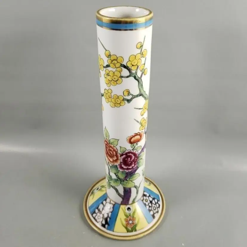 Antique Art Deco Nippon Hand Painted Lotus Floral Porcelain Stick Vase