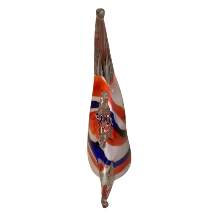 Art Glass Red White & Blue Fish 4 1/2 X 1 1/4 X 4 1/2 Inches