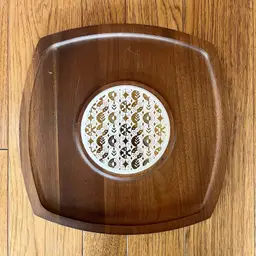 Vintage MCM Vermillion Walnut Charcuterie Serving Board Tray 14” Ceramic Tile