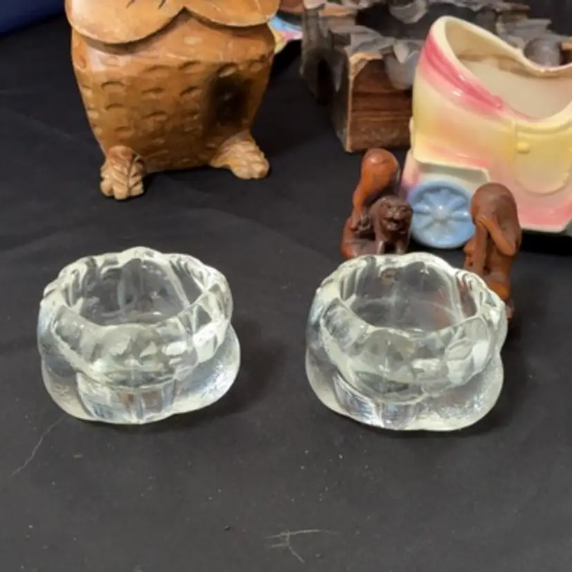 Pair Of Clear Glass Candle Holders Made In Finland