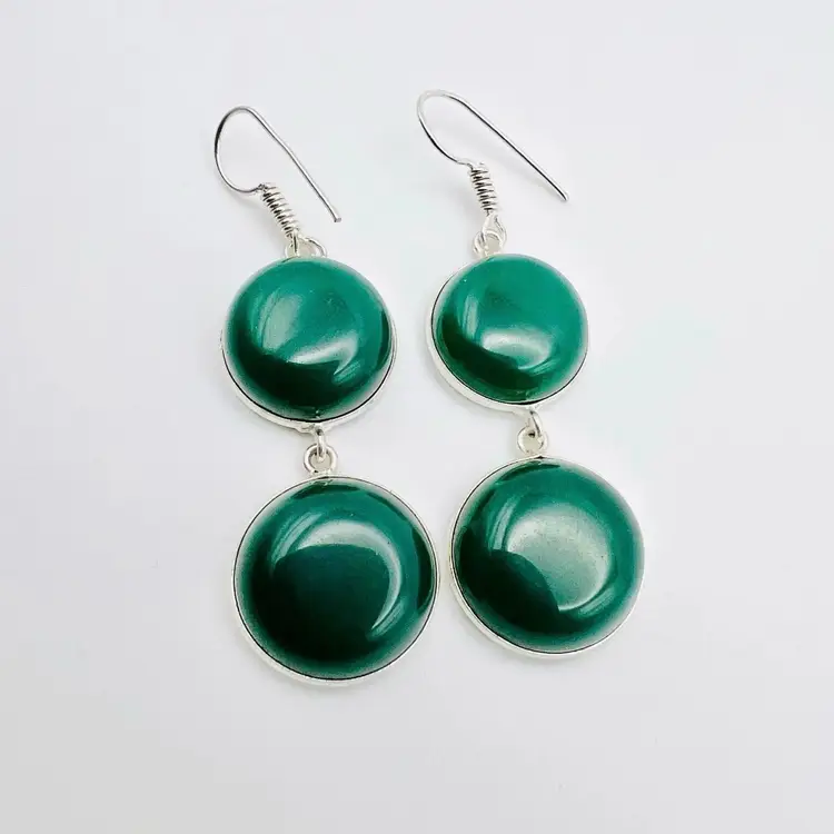 2-Stone Green Onyx Earrings in Sterling Silver Finish (#A126)