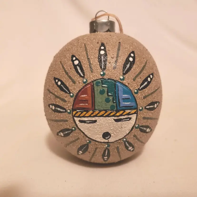 Southwest Native Design Handpainted Ornament - Shield on Gourd Signed & Dated