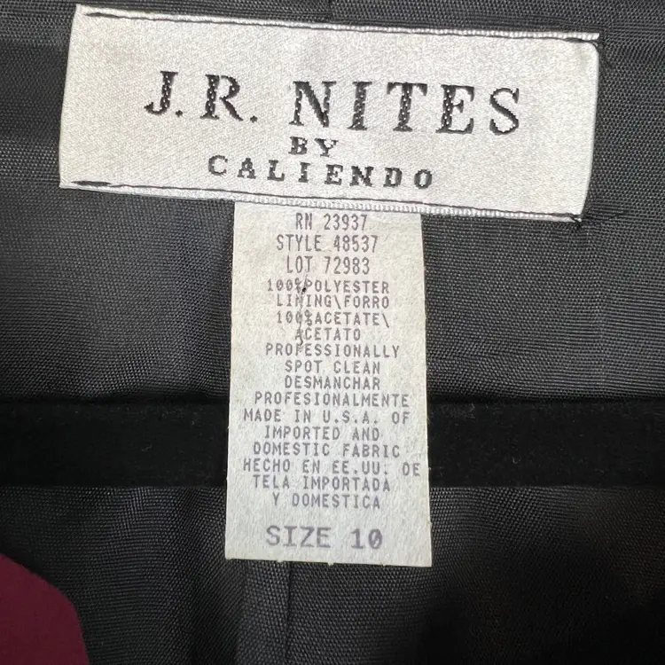 J.R. Nites Jacket Womens 10 Burgundy Satin Embroidered Beaded Evening Blazer