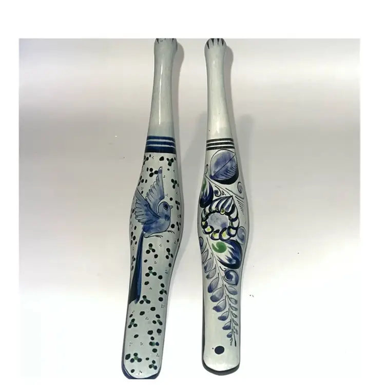 PAIR of Hand Painted Mexican Folk Art Pottery Tonala Bird Figurines