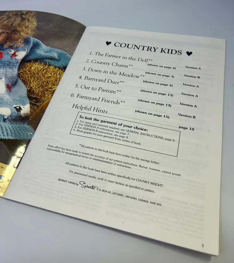 Vintage 'Country Kids' Chunky Weight Knit Sweater Instruction Booklet 6 Patterns Bernat