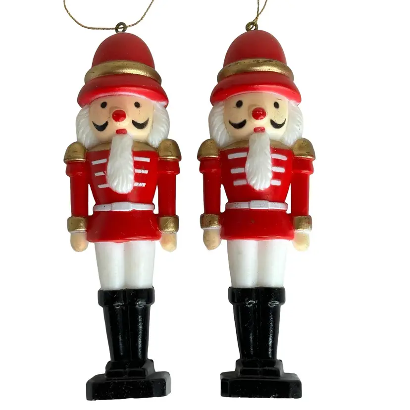 Vintage A.C.M.C. Hard Plastic Nutcracker Ornaments Set of 2 Made in Hong Kong 1985