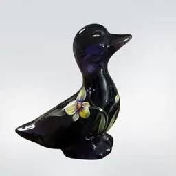Fenton Black Amethyst Hand Painted And Signed