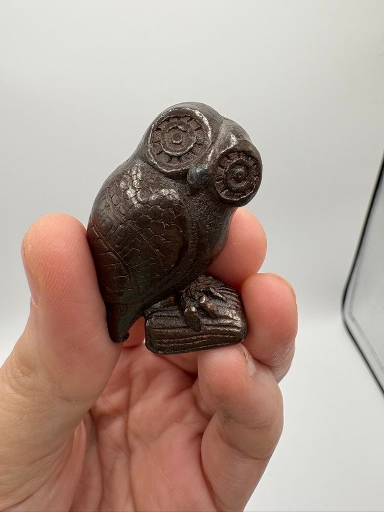 Miniature Bronze Owl Signed 1.5”