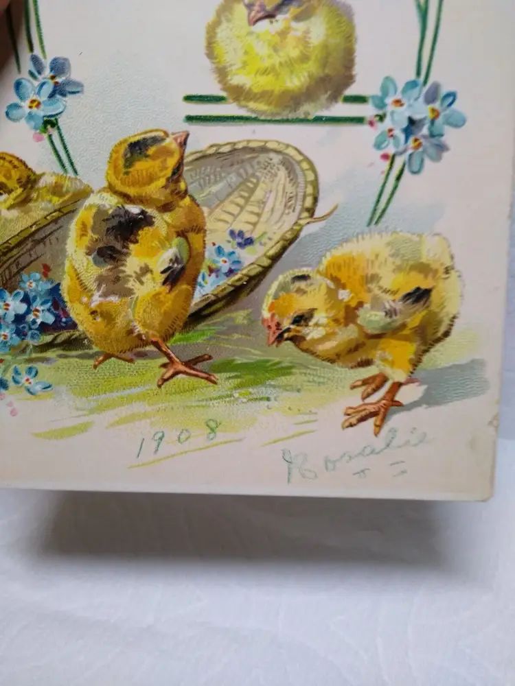 Tucks Easter Greetings Postcard Baby Chicks Forget Me Nots 1908 Series 112