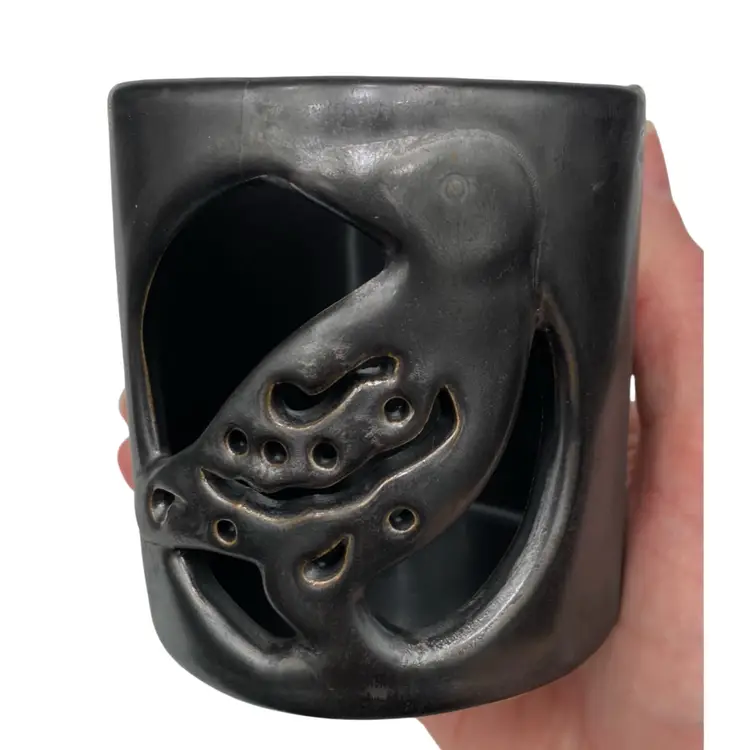 Handcrafted OOAK Ceramic Candle Holder Luminaria, Cut Out Crow/Raven, Numbered