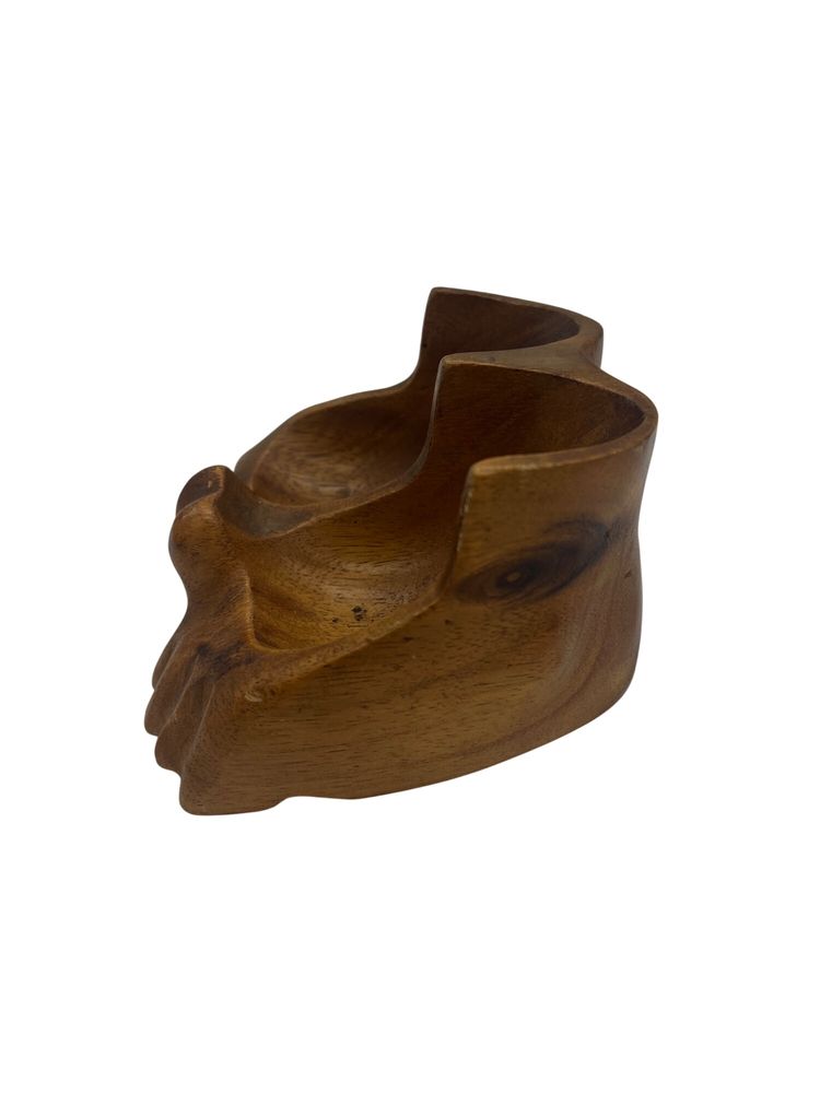 Vintage Hand-Carved Wood Double Foot Ashtray Catchall Monkey Pod Style MCM 1960s